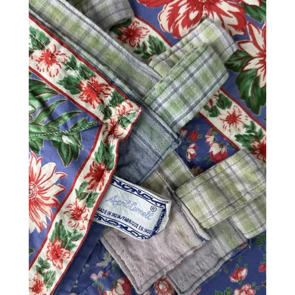 April Cornell Curtains Red Floral on Blue 4 Panels Farmhouse Cottage 35 X 51